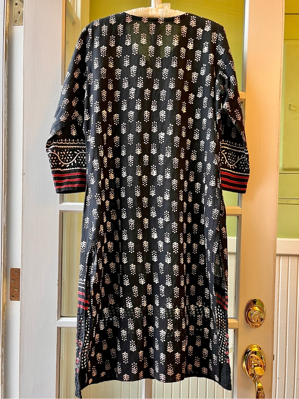 Boho Black Tunic Dress with Red Tassels & Beadwork, Swim Cover-up or Party - Picture 2 of 8